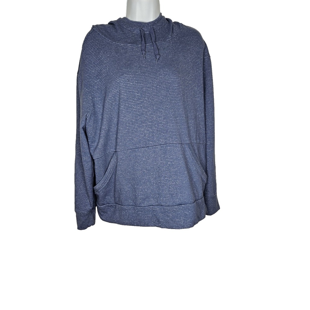 Champion Lite Pale Blue Heather Stripe Drawstring Pullover Hoodie Womens Size XL